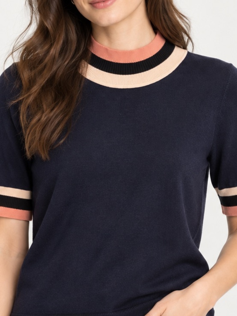 COS Navy Silk Blend Knit Color Block Top Medium